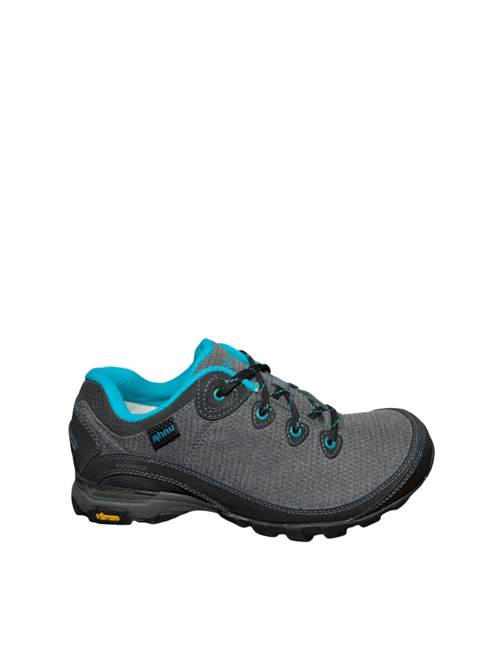 Ahnu Women's Gray Athletic Shoe with Teal Accents size 8.5